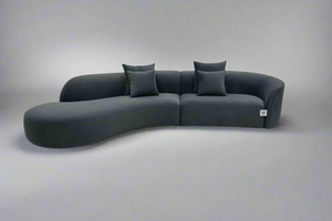 Large Sectional Curved 4 Seater Sofa Grey Velvet (Modal-19) Made To Order FREE UK Delivery