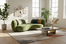 Green Boucle Curved 3 Seater Sofa With Integrated Side Tables