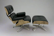 Mid-Century Classic Lounge Chair + Stool Genuine Leather Matt Black Ash Plywood in stock