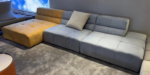 Modular Sectional 4 Seater Corner Sofa Grey Yellow Fabric In Stock