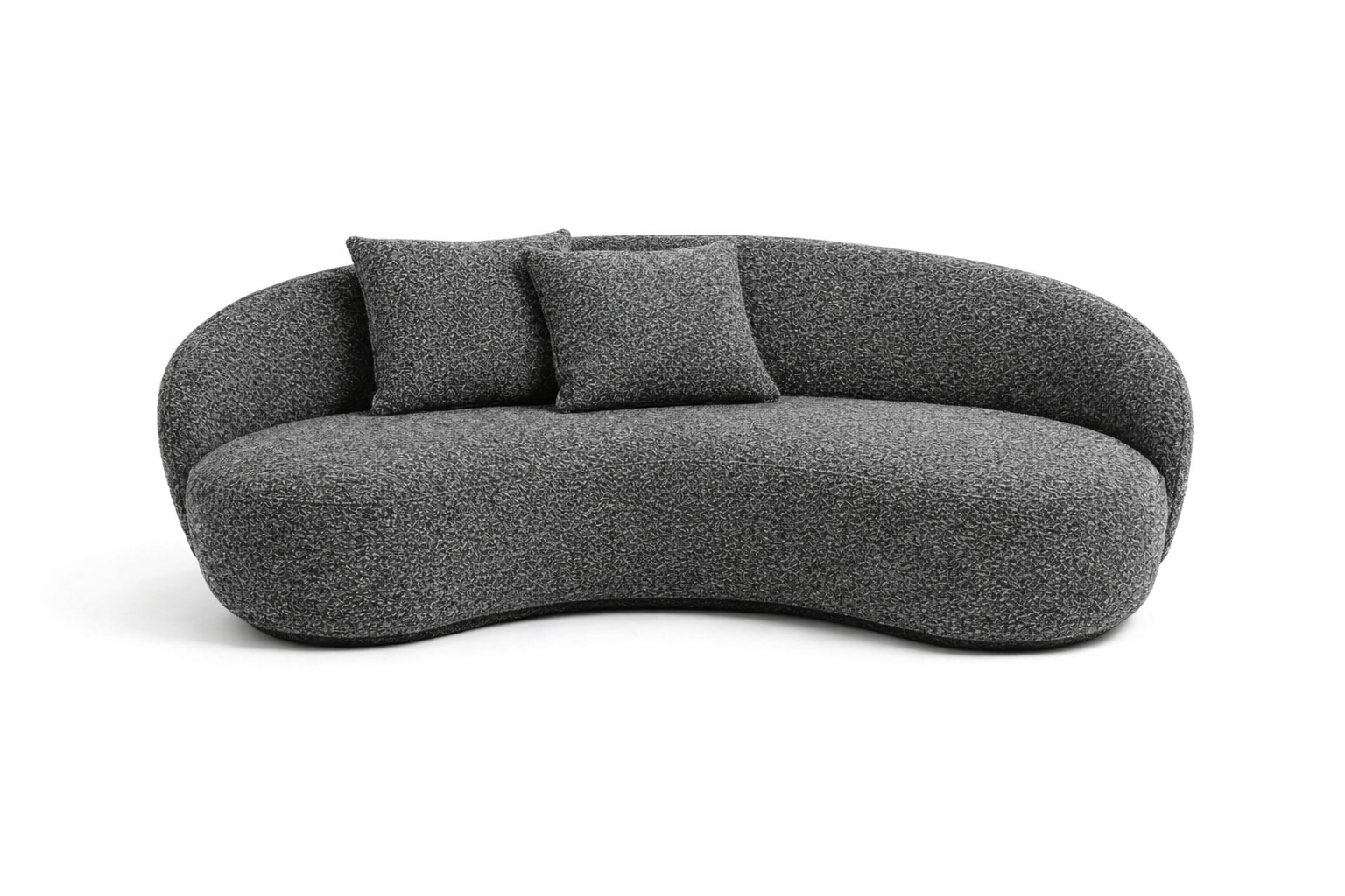 Dark Grey Boucle Curved 2 Seater Sofa+4x Square Cushions +1x Ball Cushion Made To Order