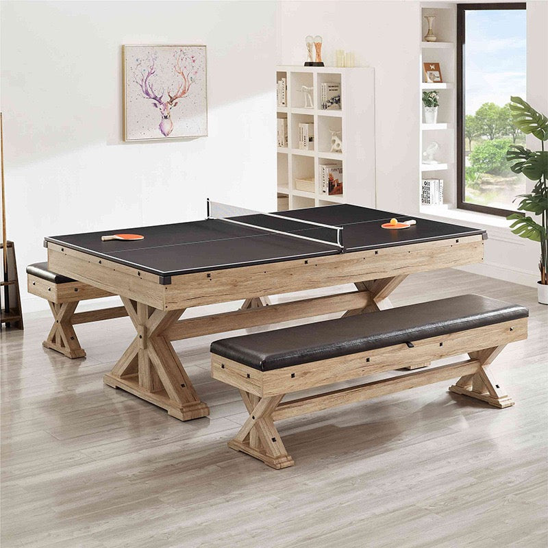 7ft Pool Dining Table Tennis Table Benches Game Room Man Cave