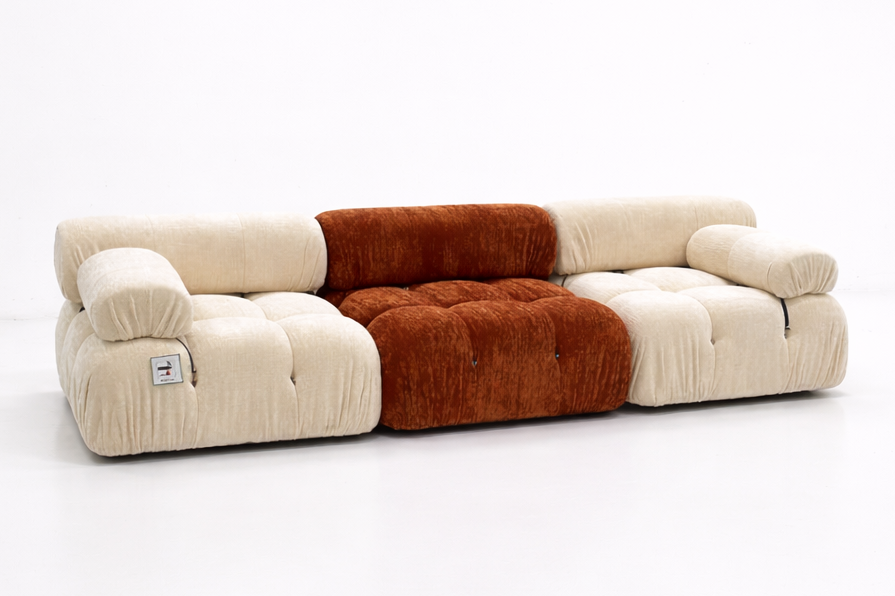 Burnt Orange Beige Chenille Modular 3 Seater in stock
