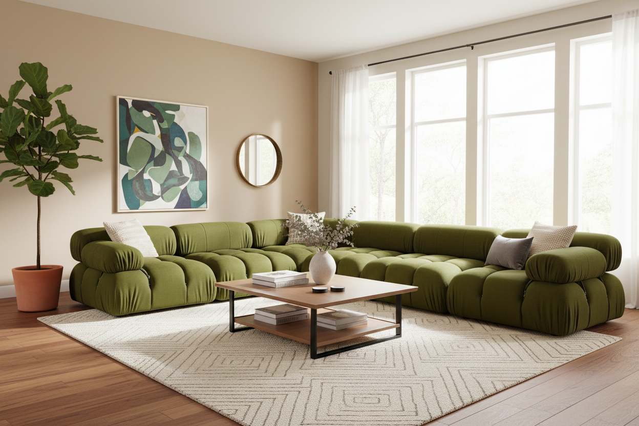 Olive Green Velvet Modular sofa Made To Order