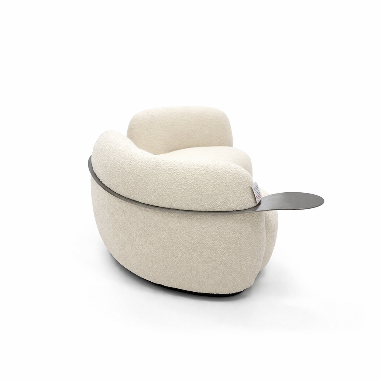 White Boucle Curved 3 Seater Sofa With Integrated Chrome Table  (WT-TEDDY AP)