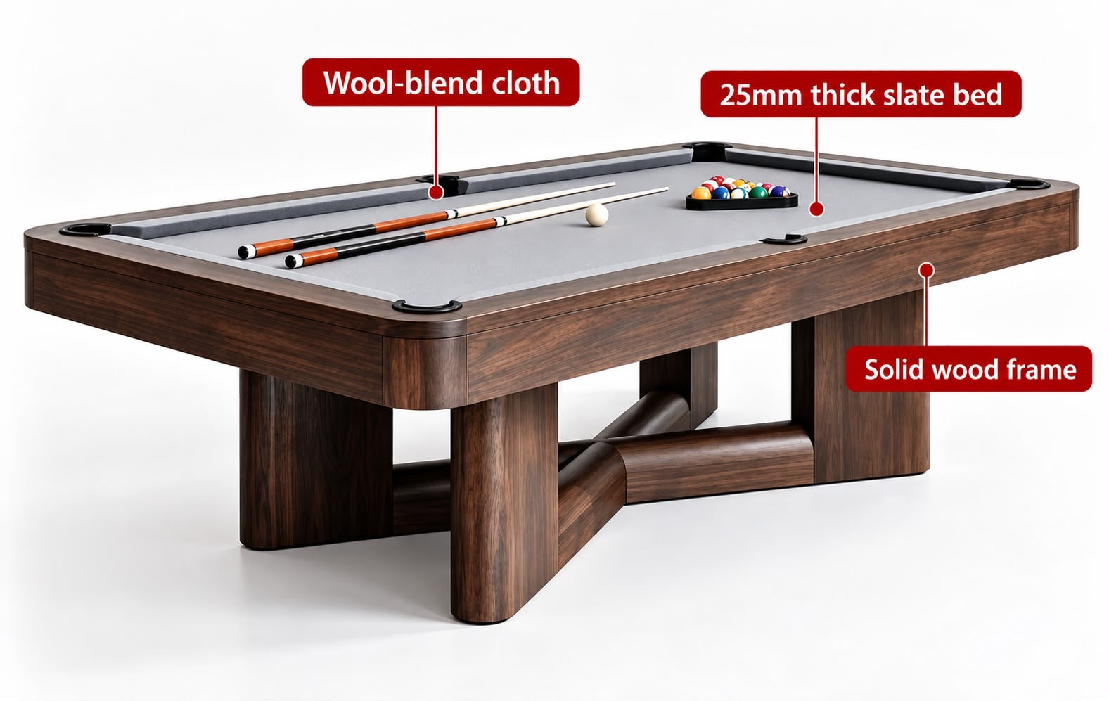 8ft Pool Dining Table Slate Bed Solid Wood Game Room Man Cave FREE Delivery