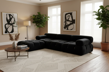 Black Velvet 3 Seater Modular Sofa + Ottoman