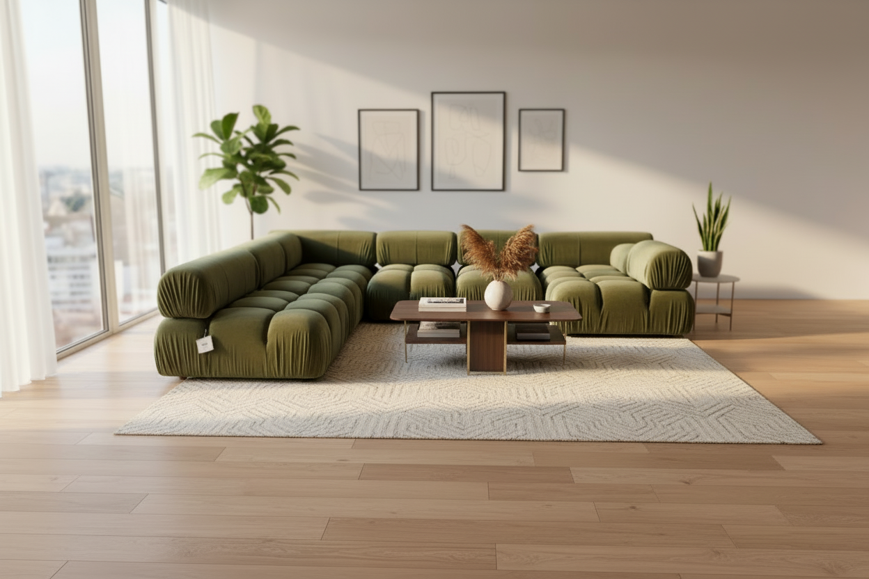 Olive Green Velvet Modular Sofa Set - Made To Order