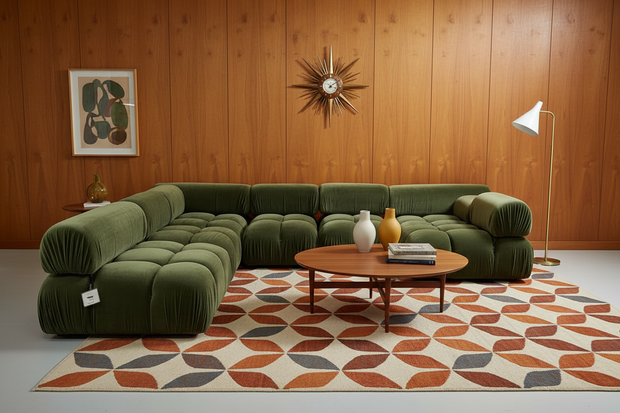 Olive Green Velvet Modular Sofa Set - Made To Order