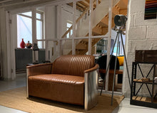 Aviator Sofa 2 Seater Tan Brown Top Grain Leather in stock