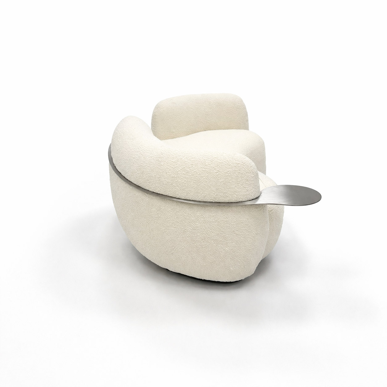White Boucle Curved 3 Seater Sofa With Integrated Chrome Table  (WT-TEDDY AP)