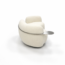 White Boucle Curved 3 Seater Sofa With Integrated Chrome Table  (WT-TEDDY AP)