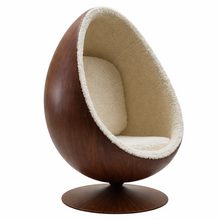 Pod Egg Chair Walnut Shell Teddy Boucle Interior In Stock