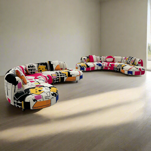 Curved Sectional 5 Seater Sofa with Fun & Funky Prints Made To Order