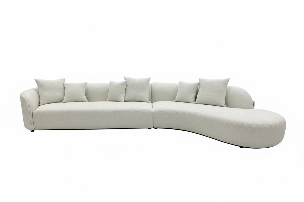 Sectional Curved 5 Seater Sofa Light Beige Boucle Customised Length 420cm