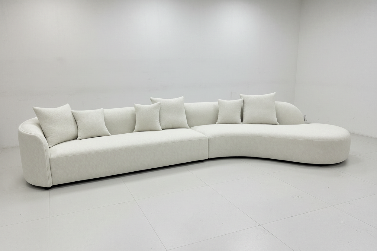 Sectional Curved 5 Seater Sofa Light Beige Boucle Customised Length 420cm