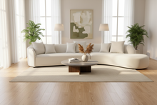 Sectional Curved 5 Seater Sofa Light Beige Boucle Customised Length 420cm