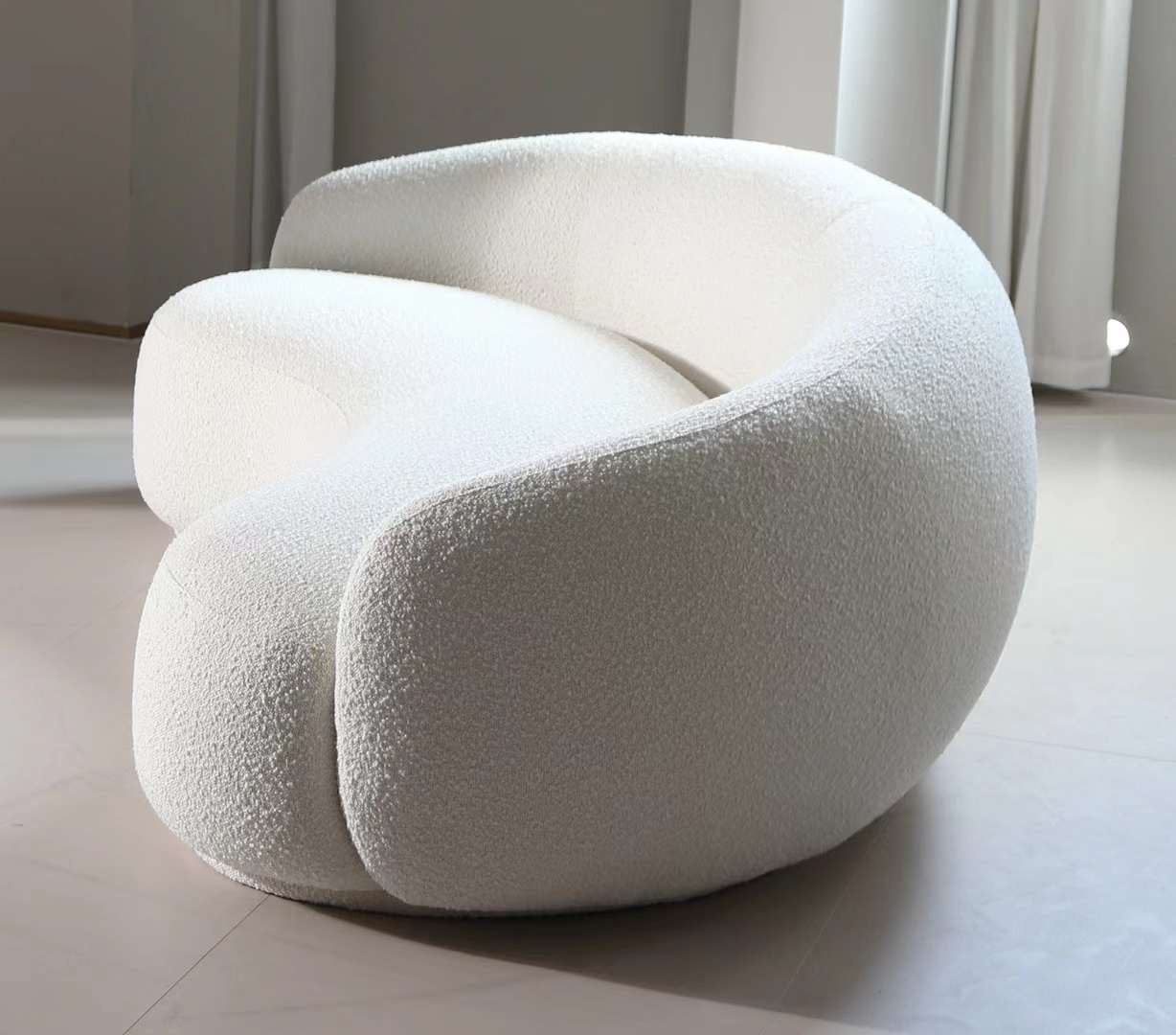 White Curved Sofa – Sculptural Upholstered Arc Couch for Contemporary Living Rooms White Boucle in stock (WT-TEDDY AP)