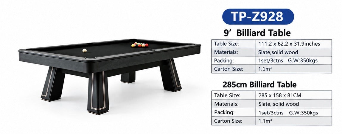 9ft Pool Dining Table Slate Bed Solid Wood Black & Gold Finish Game Room Man Cave FREE Delivery