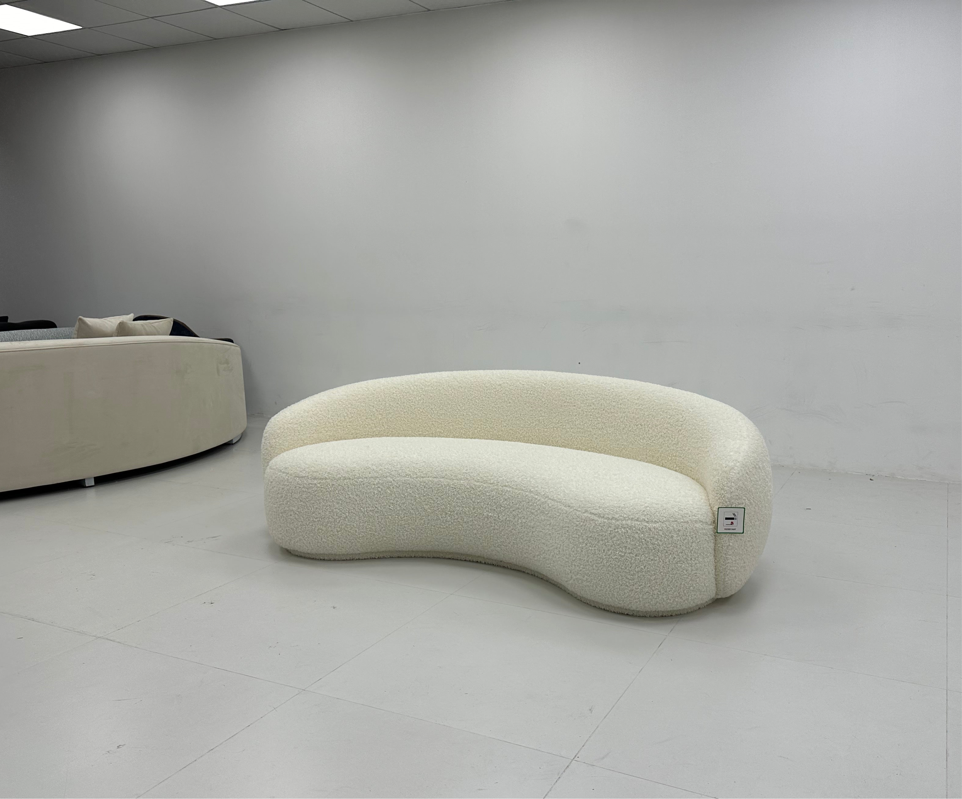 White Teddy Boucle Curved Sofa in stock