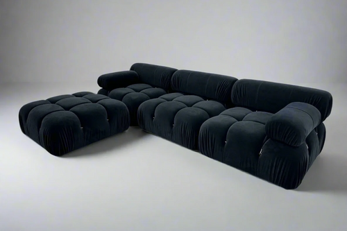 Black Velvet 3 Seater Modular Sofa + Ottoman