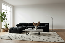 Black Velvet 3 Seater Modular Sofa + Ottoman