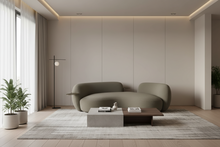 Beige Curved 3 Seater Sofa With Integrated Table Made To Order