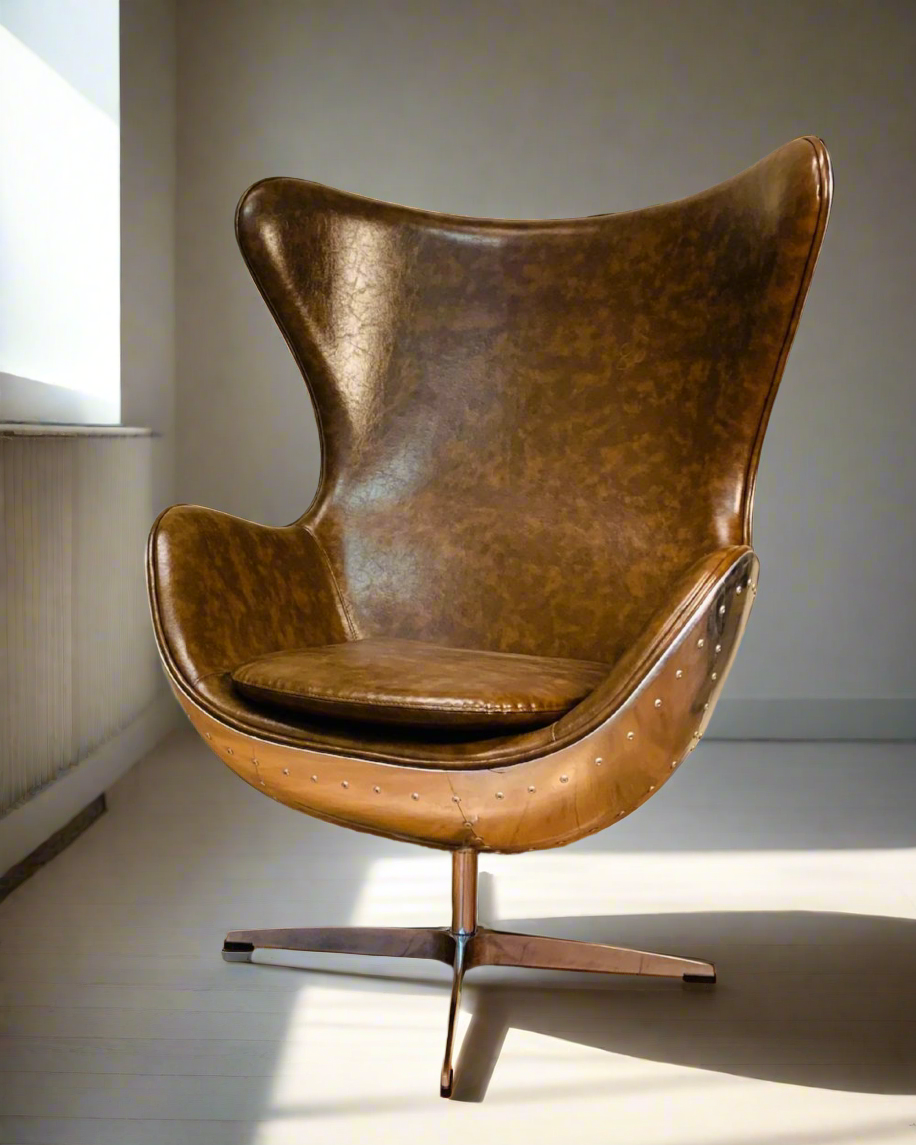 Aviator Egg Wingback Chair Swivel Chair Bar Stool Vintage Brown PU Leather Made To Order 70% Remaining Balance Payment