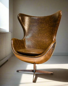 Aviator Egg Wingback Chair Swivel Chair Bar Stool Vintage Brown PU Leather Made To Order 70% Remaining Balance Payment