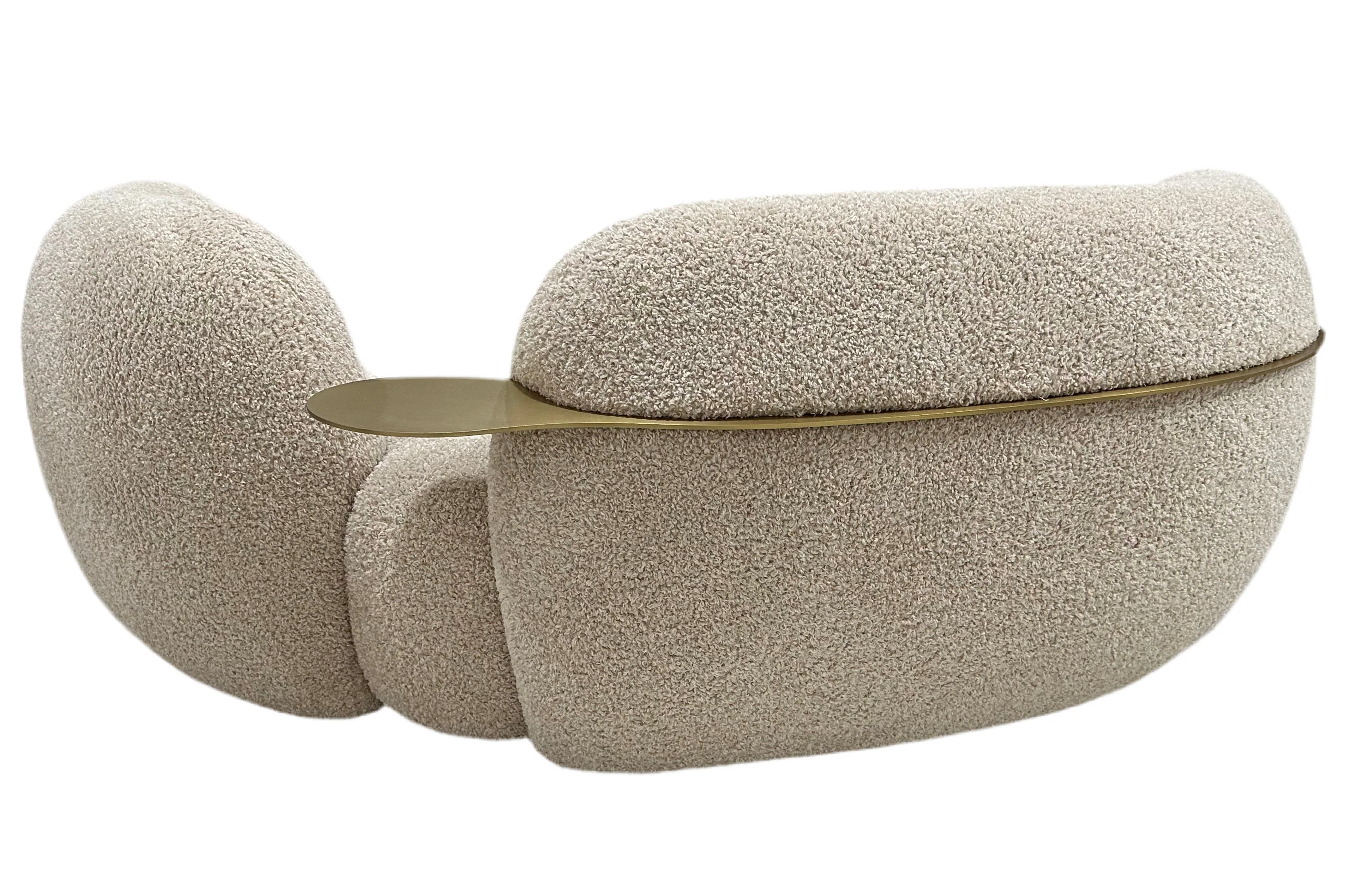 Curved Boucle 3 Seater Sofa With Integrated Table on right when sit on made to order teddy 02