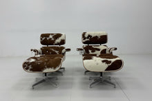 Mid-Century Lounge Chair & Stool – Brown Cowhide Leather, Plywood Made to Order