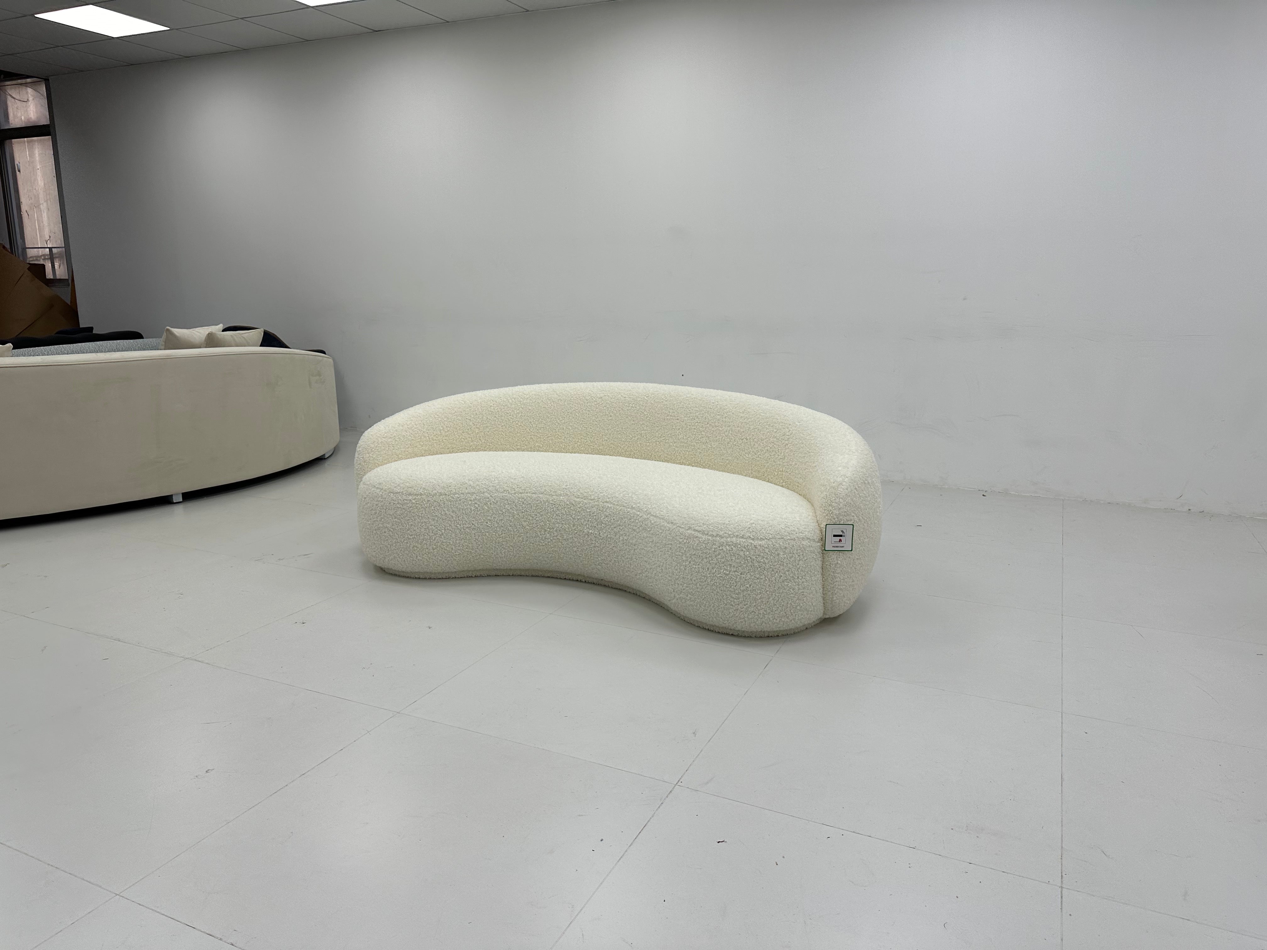 White Teddy Boucle Curved Sofa in stock