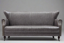 Wing Back 3 Seater Sofa Industrial Retro Grey PU Leather in stock