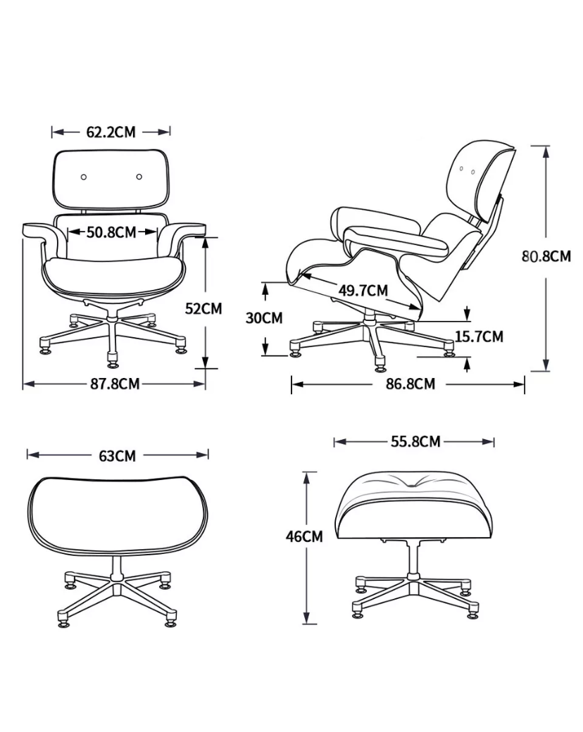 Mid-Century Classic Lounge Chair + Stool Genuine Leather Made To Order