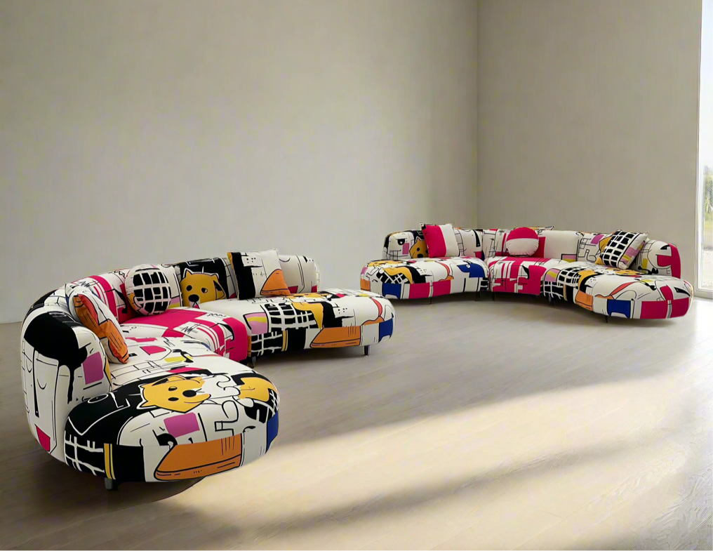 Curved Sectional 5 Seater Sofa with Fun & Funky Prints Made To Order