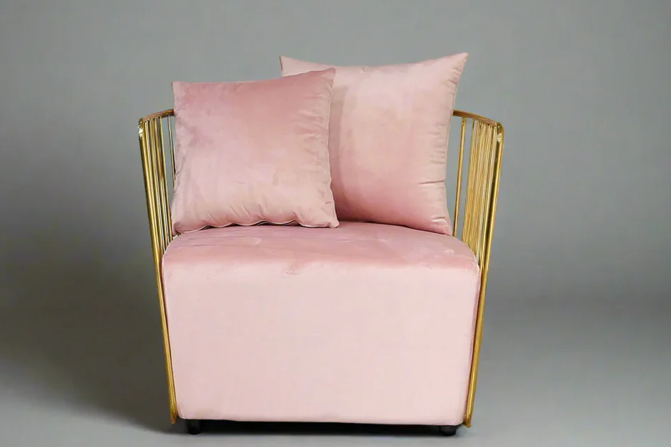 Gold Round Frame &  Baby Pink Velvet Arm Chair Accent Chair in stock