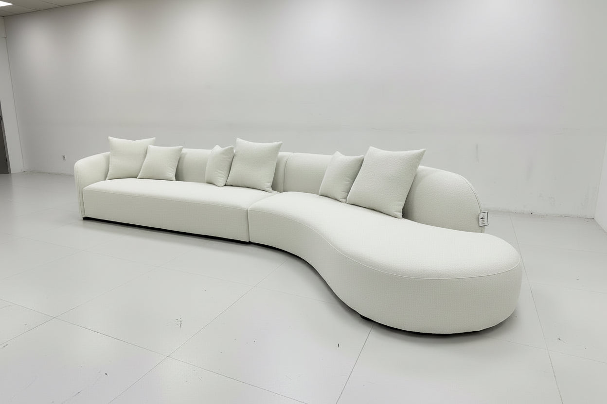 Sectional Curved 5 Seater Sofa Light Beige Boucle Customised Length 420cm