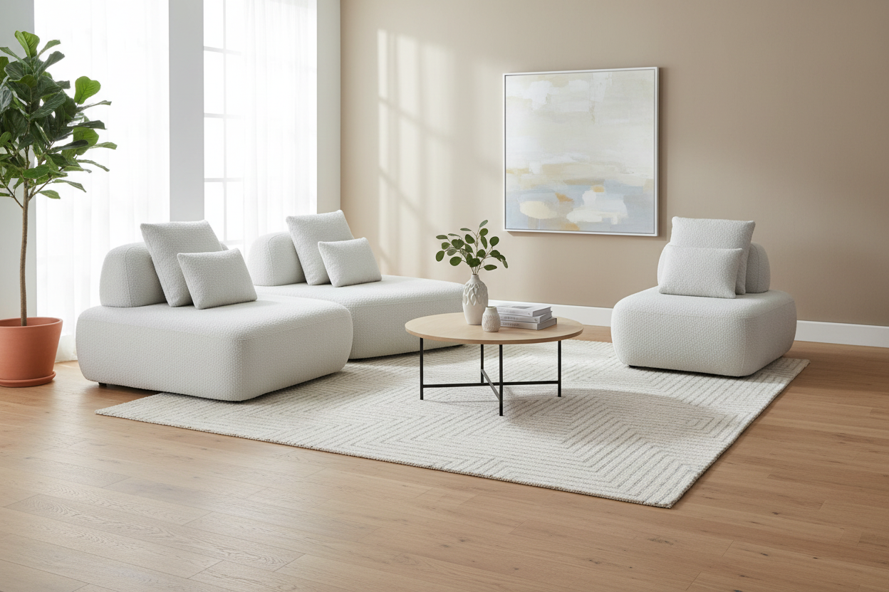Modular Sofa Chaise Lounge +1 Seater White Boucle in stock
