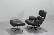 Mid-Century Classic Lounge Chair + Stool Genuine Leather Matt Black (LT005-1) Black Plywood