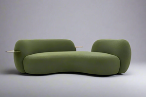 Green Boucle Curved 3 Seater Sofa With Integrated Side Tables