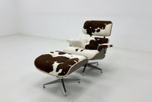 Mid-Century Lounge Chair & Stool – Brown Cowhide Leather, Plywood Made to Order