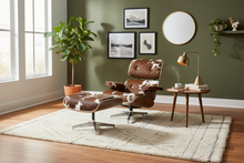 Mid-Century Lounge Chair & Stool – Brown Cowhide Leather, Plywood Made to Order