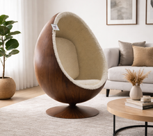 Pod Egg Chair Walnut Shell Teddy Boucle Interior In Stock
