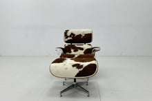 Mid-Century Lounge Chair & Stool – Brown Cowhide Leather, Plywood Made to Order