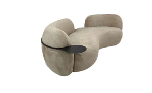 Beige Curved 3 Seater Sofa With Black Integrated Table Made To Order