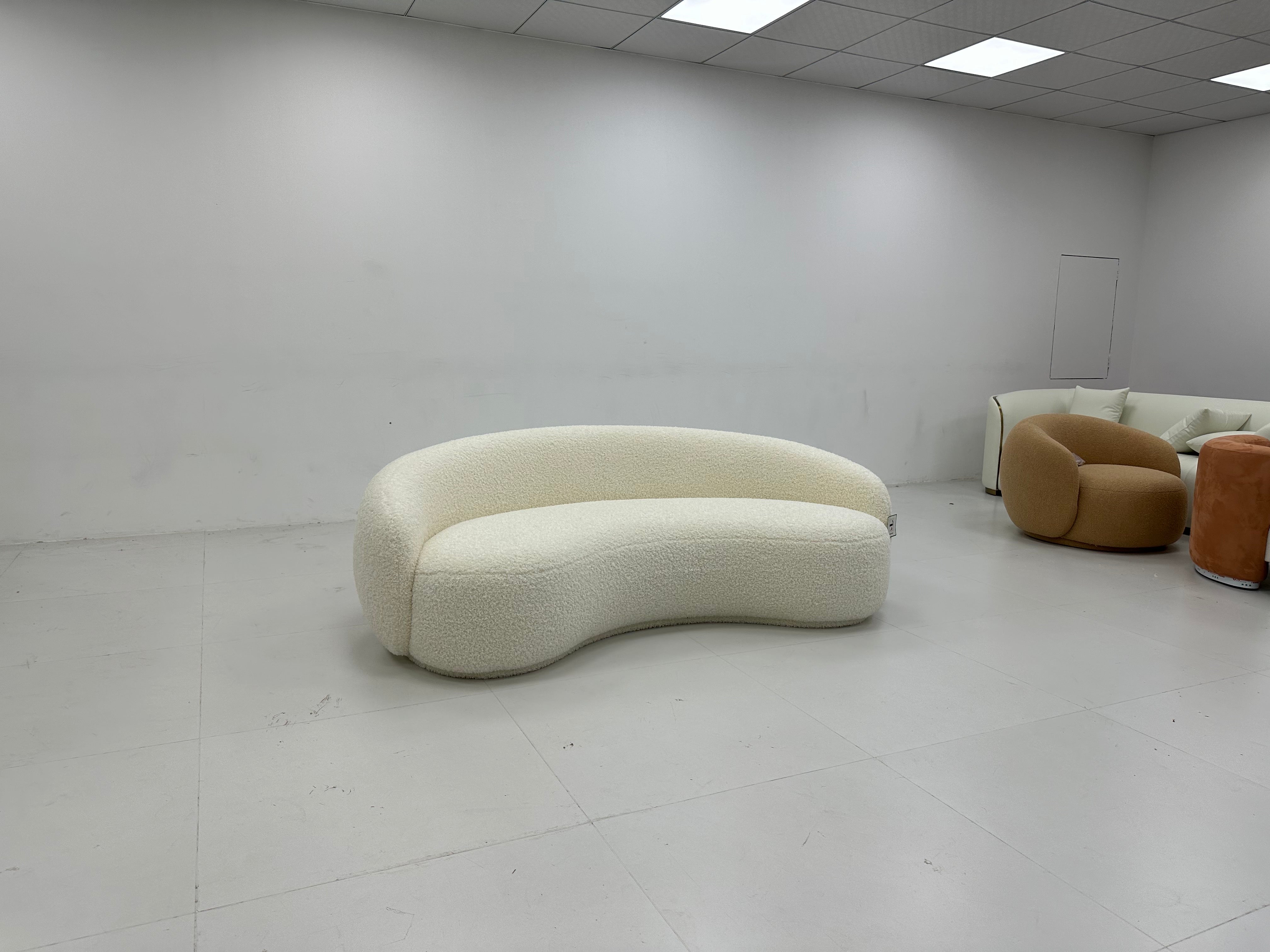 White Teddy Boucle Curved Sofa in stock