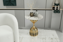 Modern Marble Top Side Table, Sculptural Pedestal Accent Table, Luxury Black Gold End Table for Living Room Bedroom