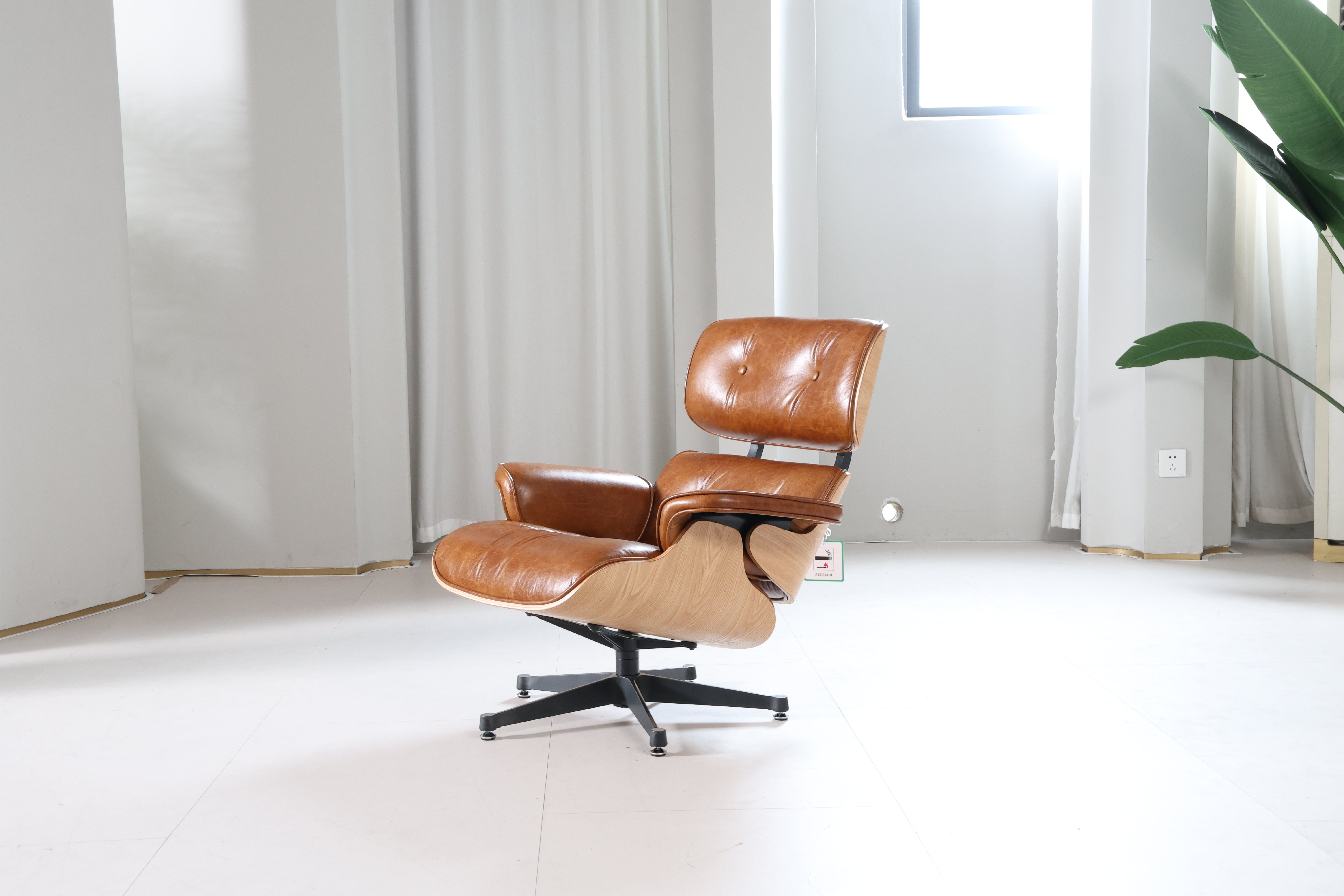 Mid-Century Classic Lounge Chair + Stool Genuine Leather Made To Order