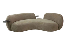 Beige Curved 3 Seater Sofa With Black Integrated Table Made To Order