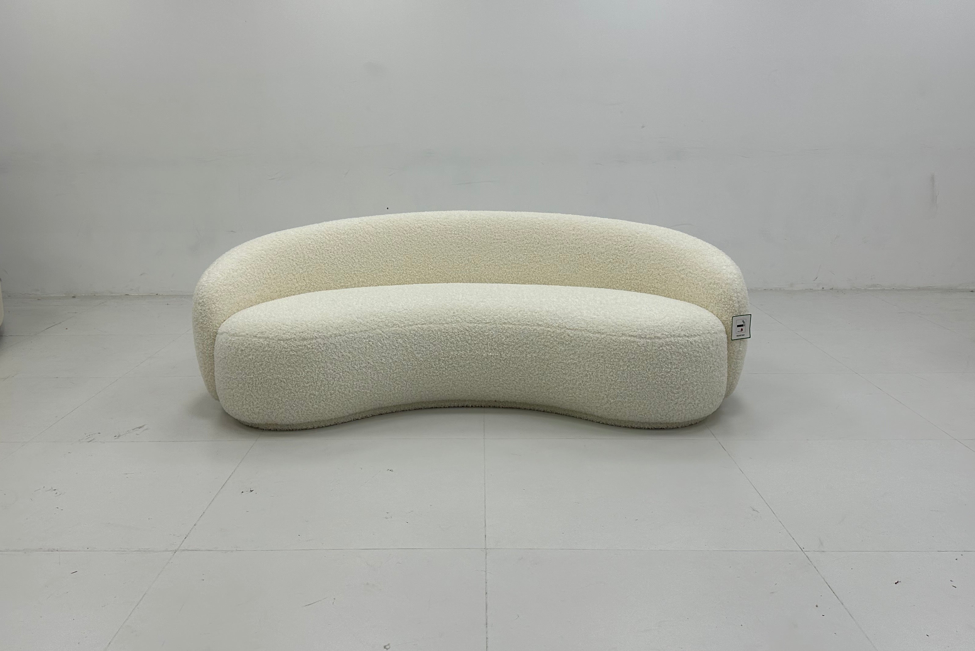 White Teddy Boucle Curved Sofa in stock